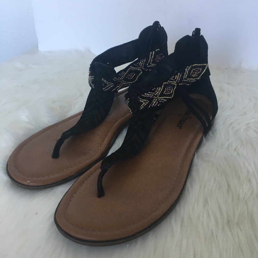 Mine Tonka Black Beaded Thong Sandals / 8
